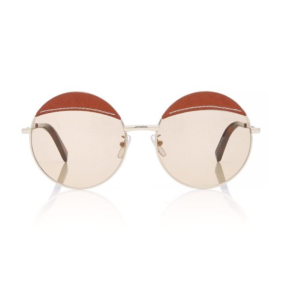 Loewe Accessories - Loewe Round Leather Trim Sunglasses Gold